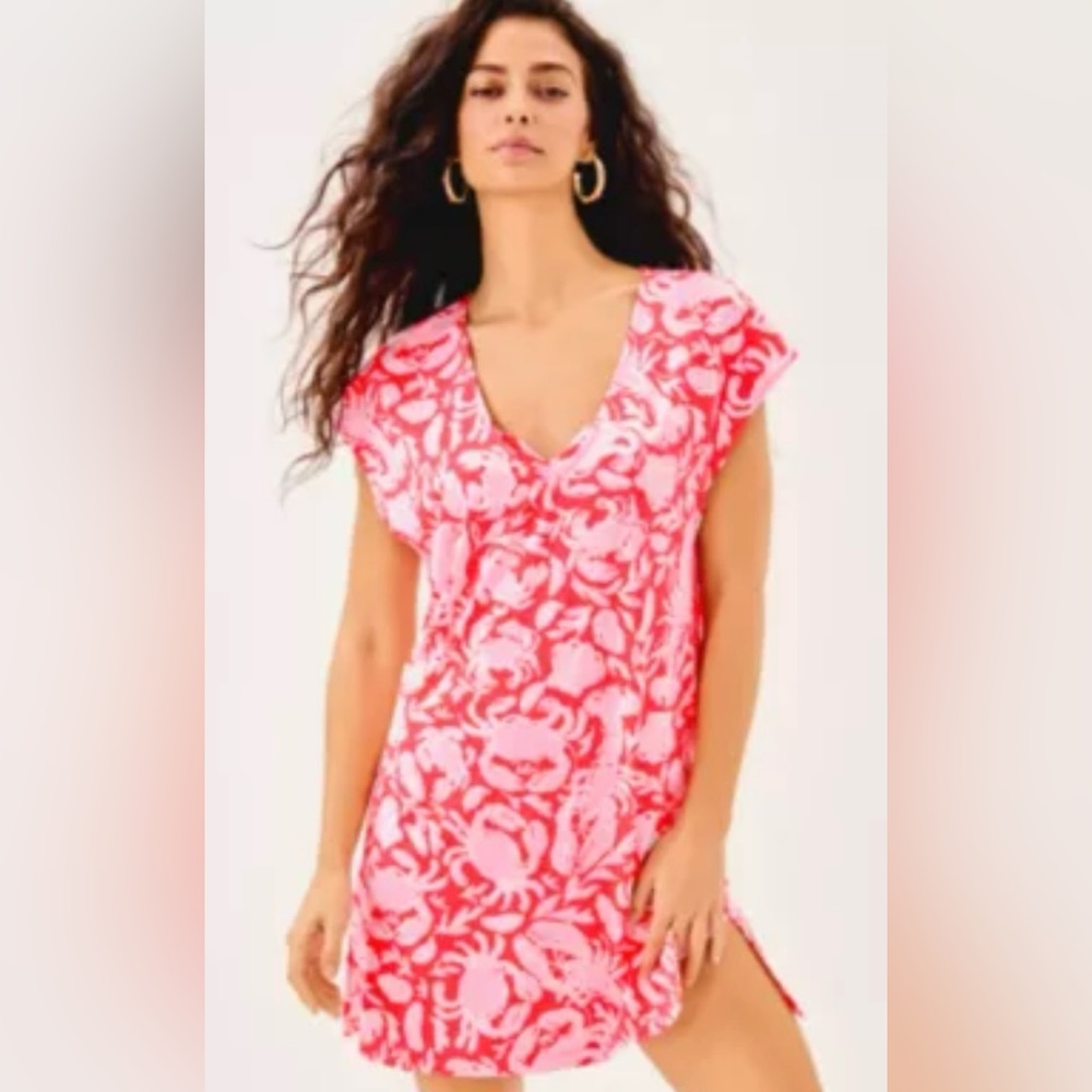 Lilly Pulitzer Talli V-Neck Coverup Cane Coral Crab Collab